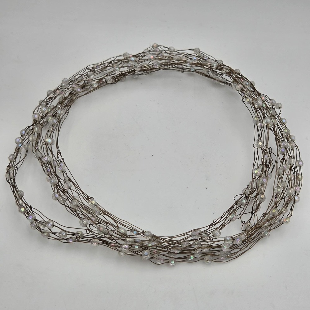 Vintage Delicate Beaded Coil Wire 6ft. Long Garland with Small Translucent Beads